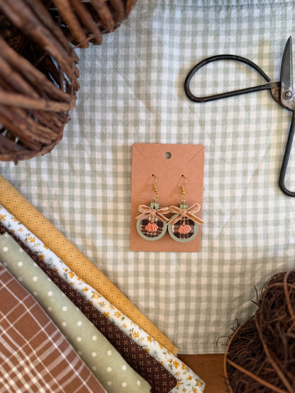 Pumpkin on Brown Flannel Fabric Embroidery Earrings