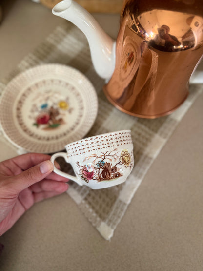 Brown Floral Teacup and Saucer set made in Japan
