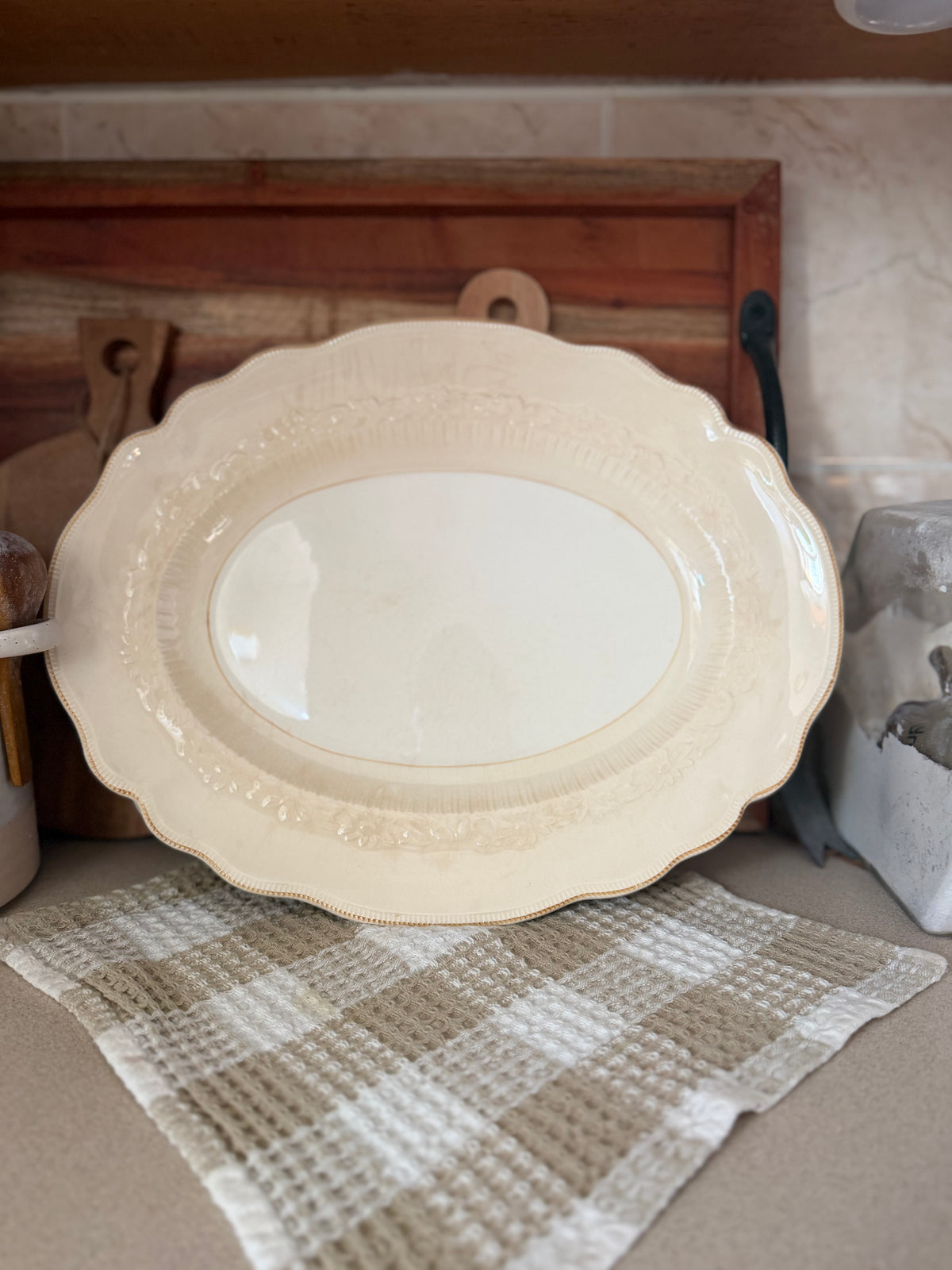 Old Staffordshire Cream-Colored Platter made in England