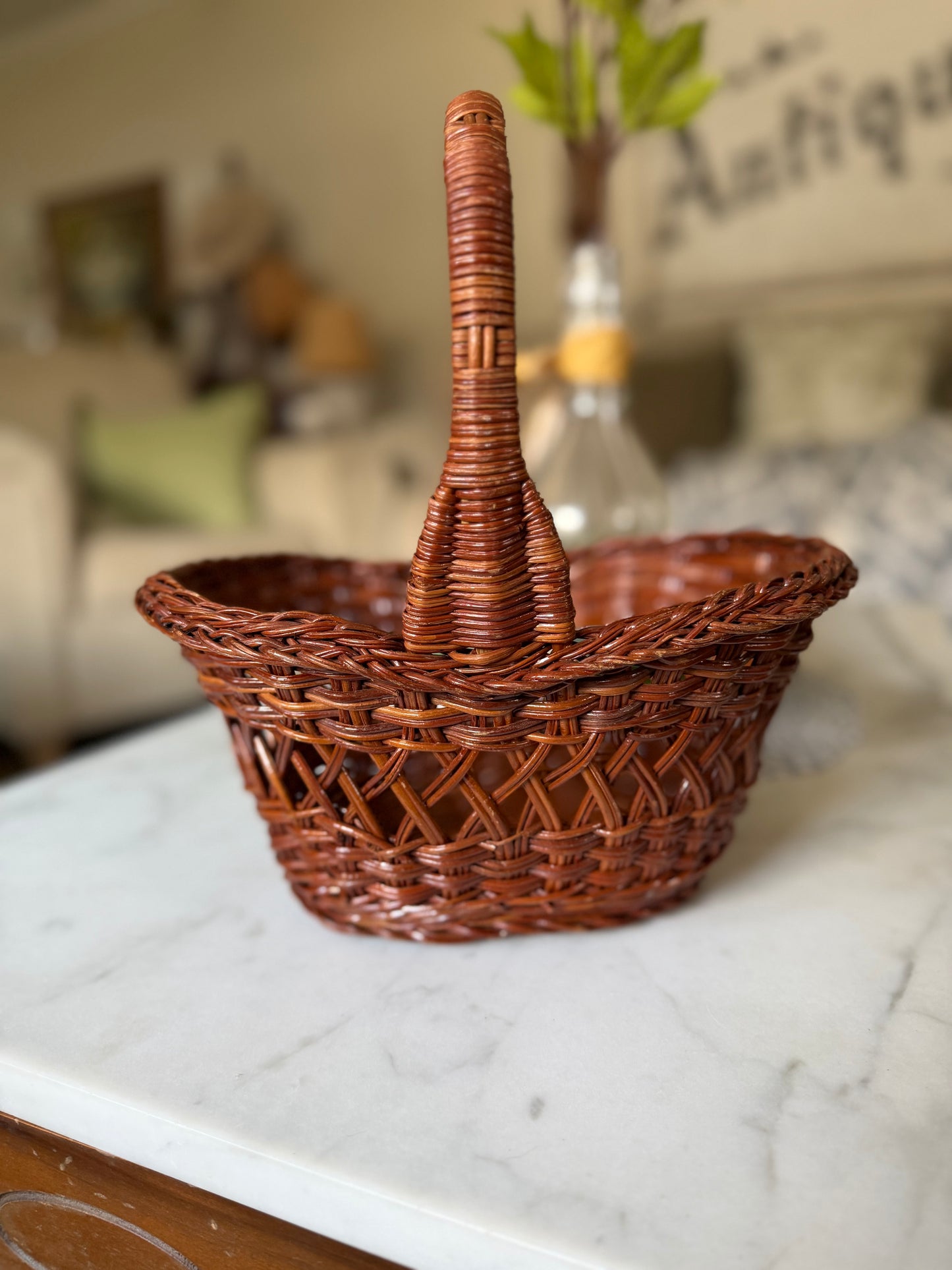 Medium Dark Brown Wicker Basket with Handle (flowers not included)