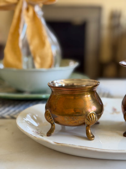Brass Claw-Foot Sugar and Creamer Set with Silver Interior