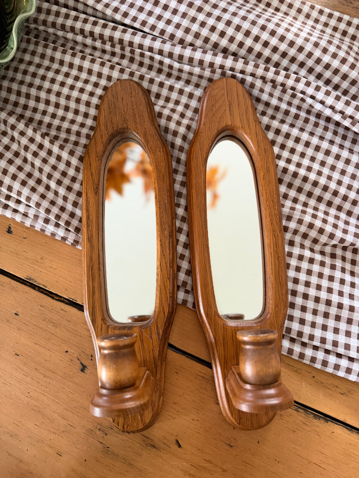 Set of 2 Mirrored Wooden Sconces