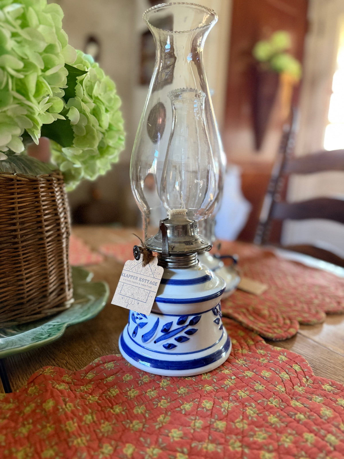 Blue and White Pottery Oil Lamps Made in the USA (sold separately)