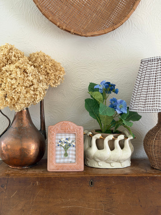 Floral Bouquet in a Vase Embroidery Art in Terra Cotta Frame