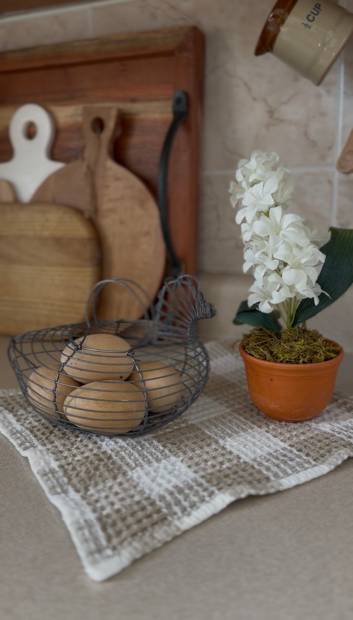 Wire Chicken Egg Basket with Wooden Eggs