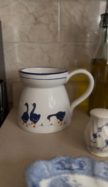 Vintage Rosenthal Netter Blue Geese Ceramic Pitcher (made in Italy)
