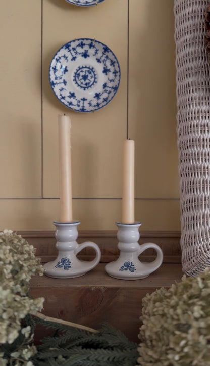 Pfaltzgraff Blue Flower Ceramic Candle Holders - set of 2 (candles not included)