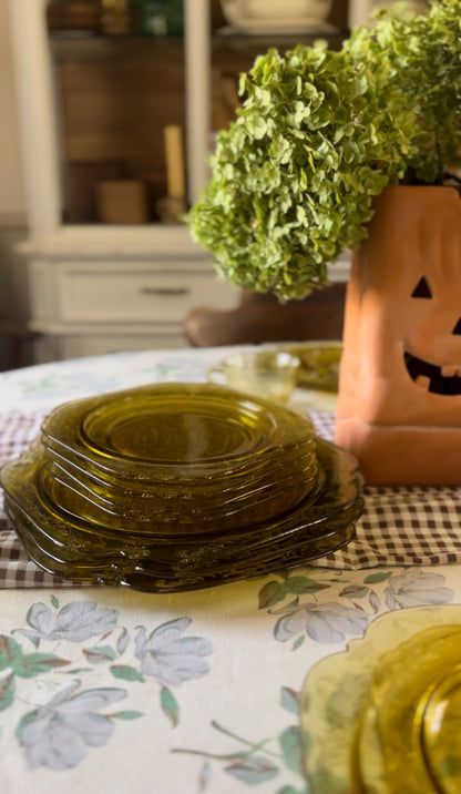 Set of Vintage Madrid Amber Depression Glass Dinnerware by Federal Glass Company (26 piece set)