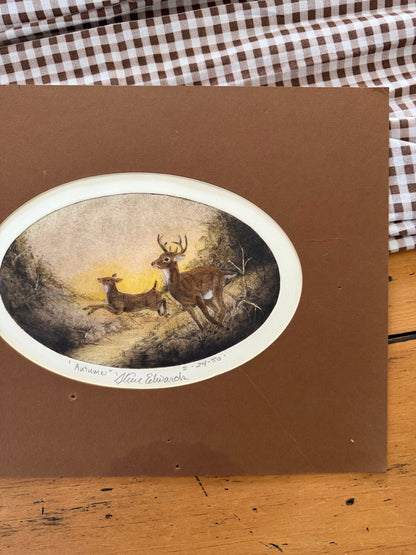 Vintage Original Signed Wildlife Artwork with Brown Matting