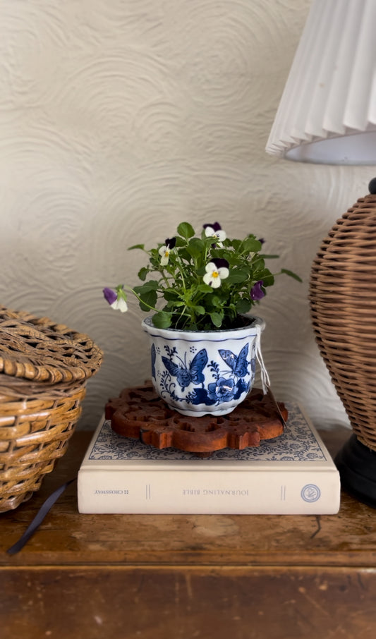 Small Chinoiserie Planter with Blue Butterfly Pattern