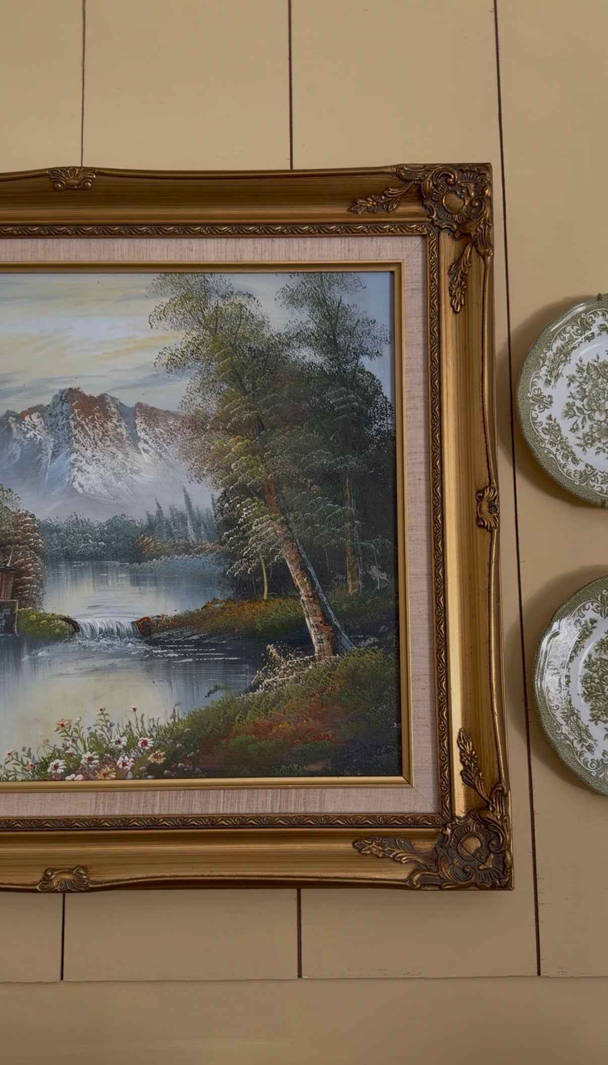 Spring Landscape Oil Painting in a Ornate Gold-painted Wooden Frame