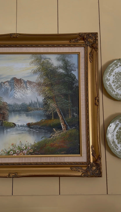 Spring Landscape Oil Painting in a Ornate Gold-painted Wooden Frame