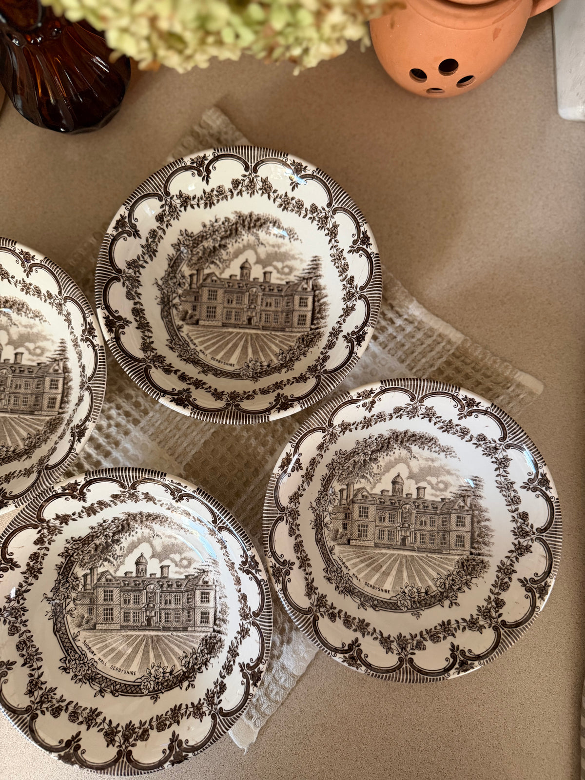 Set of 4 Brown Transferware Bowls by English Ironstone Tableware