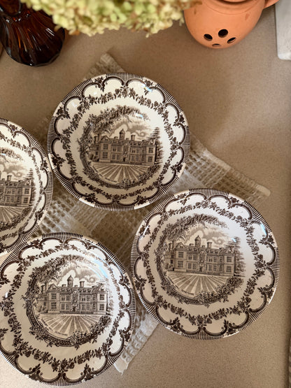 Set of 4 Brown Transferware Bowls by English Ironstone Tableware