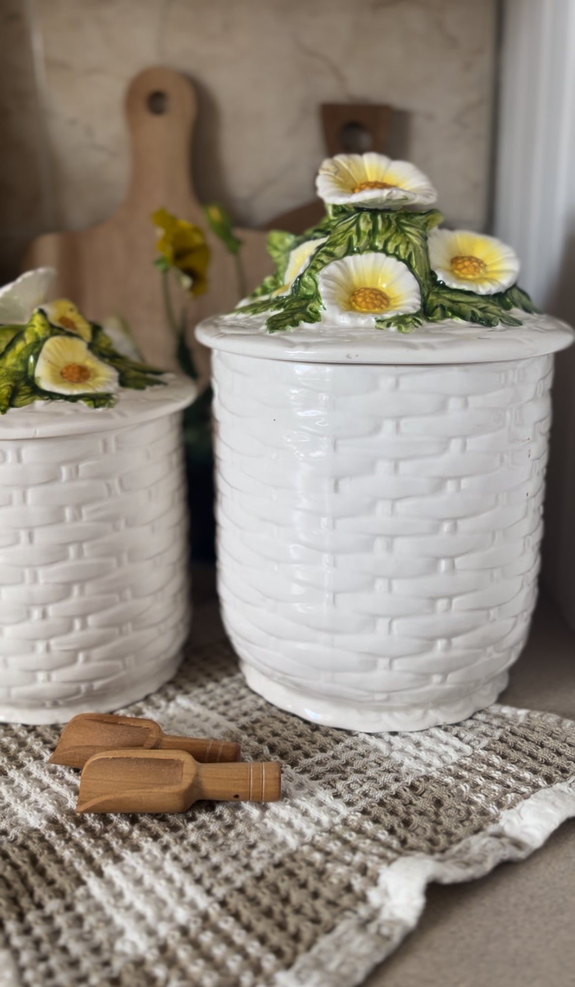 Set of 2 Vintage Lefton Daisy Canisters