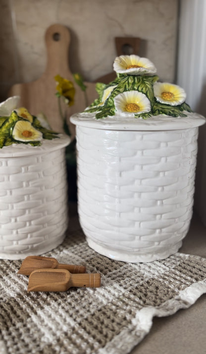 Set of 2 Vintage Lefton Daisy Canisters