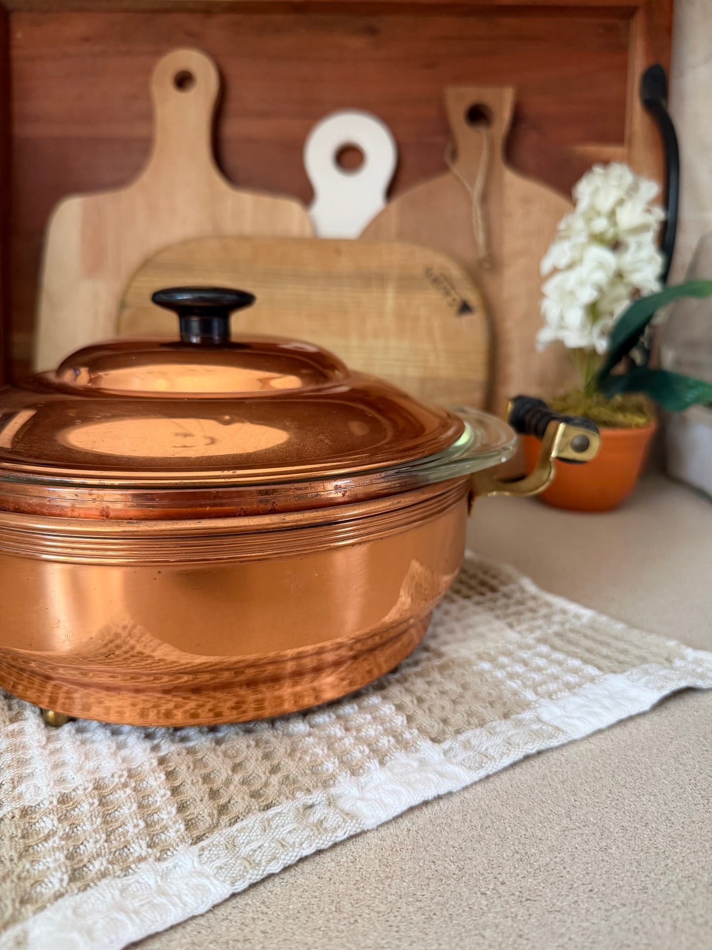 Pyrex Serving Dish with Copper Carrier and Lid