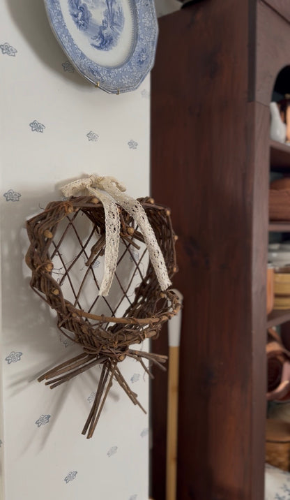 Woven Stick Heart Shaped Basket