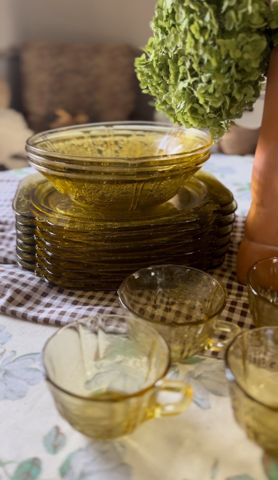Set of Vintage Madrid Amber Depression Glass Dinnerware by Federal Glass Company (26 piece set)