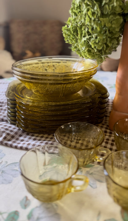 Set of Vintage Madrid Amber Depression Glass Dinnerware by Federal Glass Company (26 piece set)