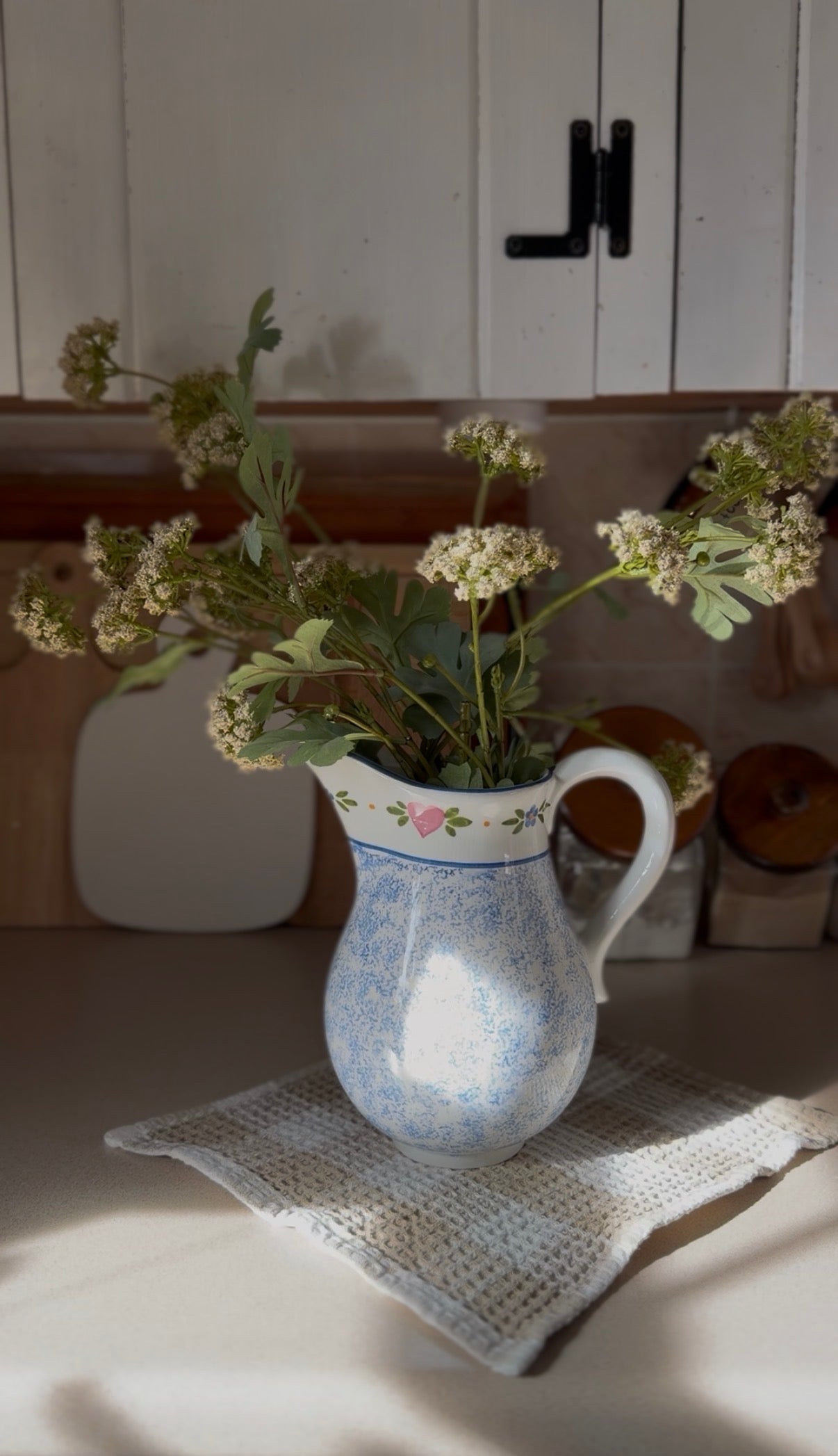 Vintage R.B. Bernarda Portuguese Pottery Blue Sponged Heart Pitcher