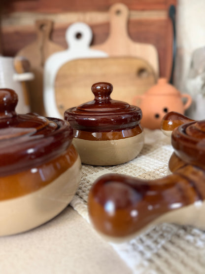 Set of 4 Brown Stoneware Soup Crocks made in Taiwan