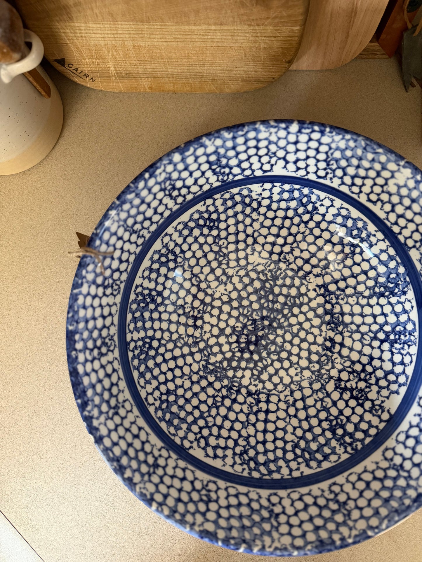 Ceramic Bowl with Blue Sponge Design made in Italy