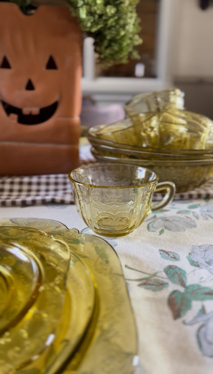 Set of Vintage Madrid Amber Depression Glass Dinnerware by Federal Glass Company (26 piece set)
