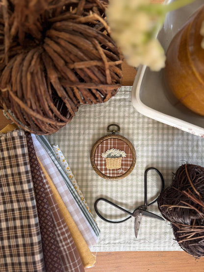Mum on Rust-Colored Striped Fabric Mini Embroidery Magnet