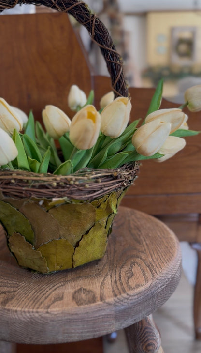Leaf Basket with Tulips