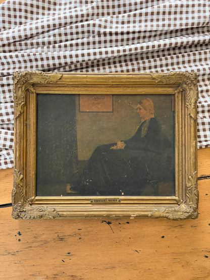 Vintage Art Print of the "Whistler's Mother" in a Chunky Ornate Gold Wooden Frame
