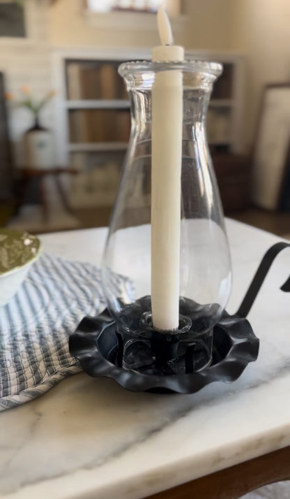 Black Metal Candle Holder with Hurricane Globe (1 LEFT) *candles not included