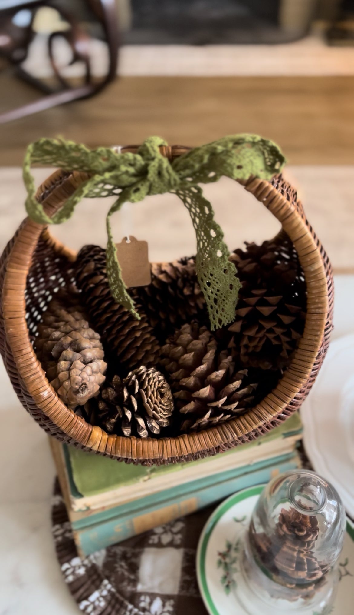 Rounded Crescent Shaped Vintage Two-Toned Storage Basket