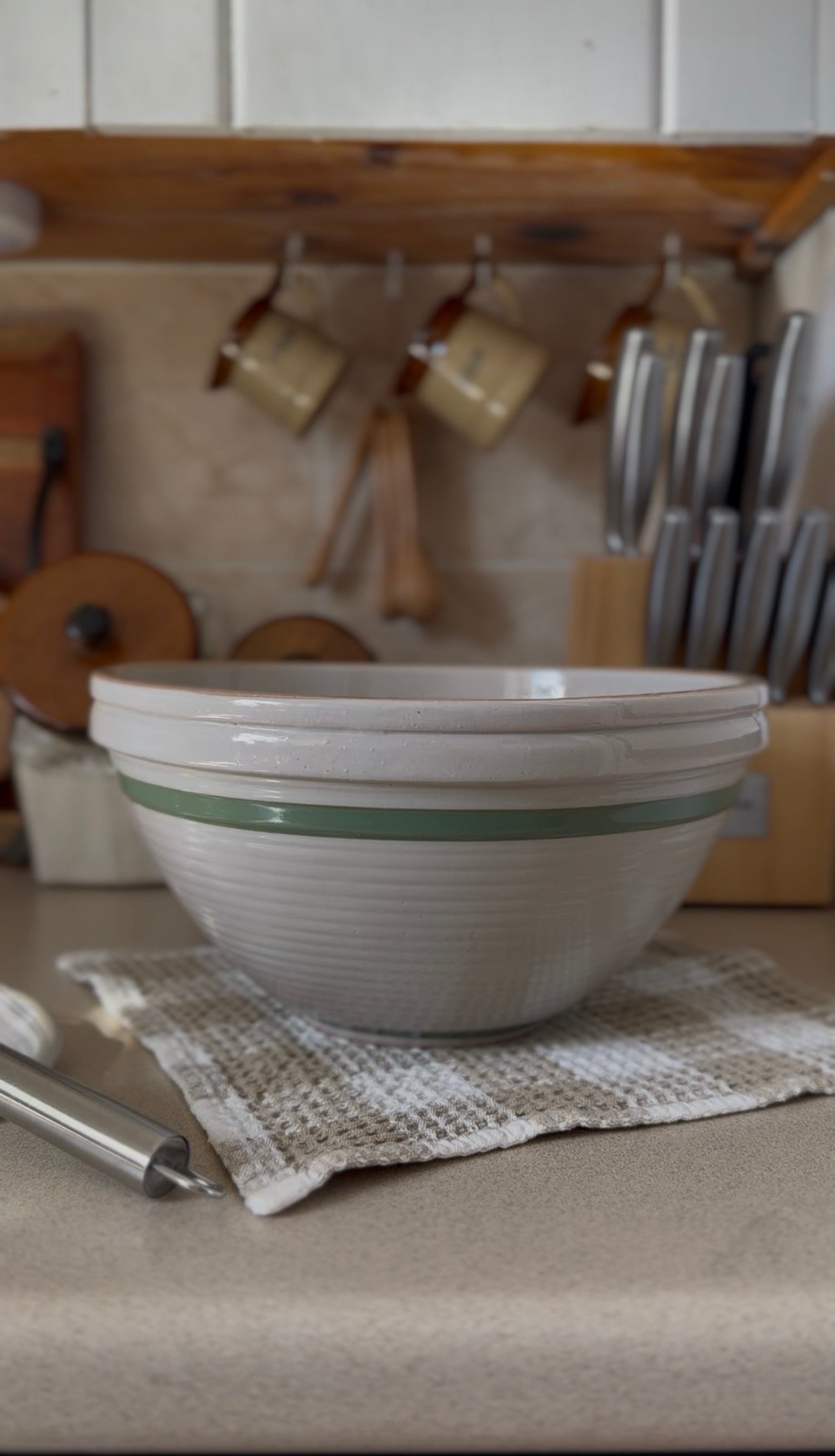 Green Striped Mixing Bowl