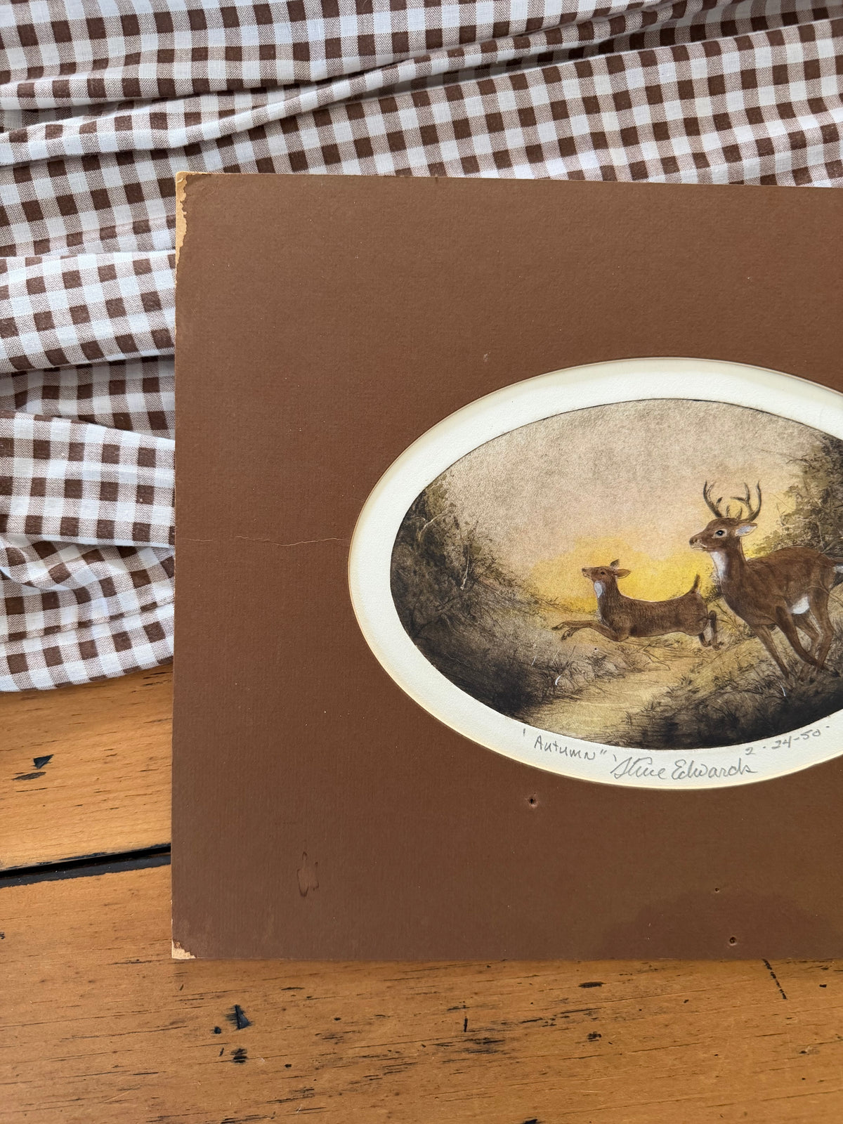 Vintage Original Signed Wildlife Artwork with Brown Matting