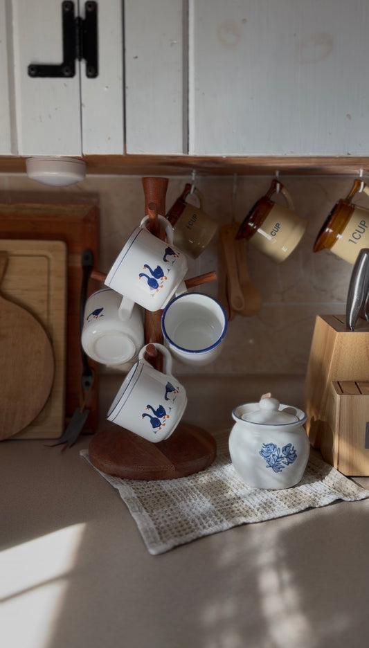 Vintage Rosenthal Netter Blue Geese Ceramic Mugs (set of 4)