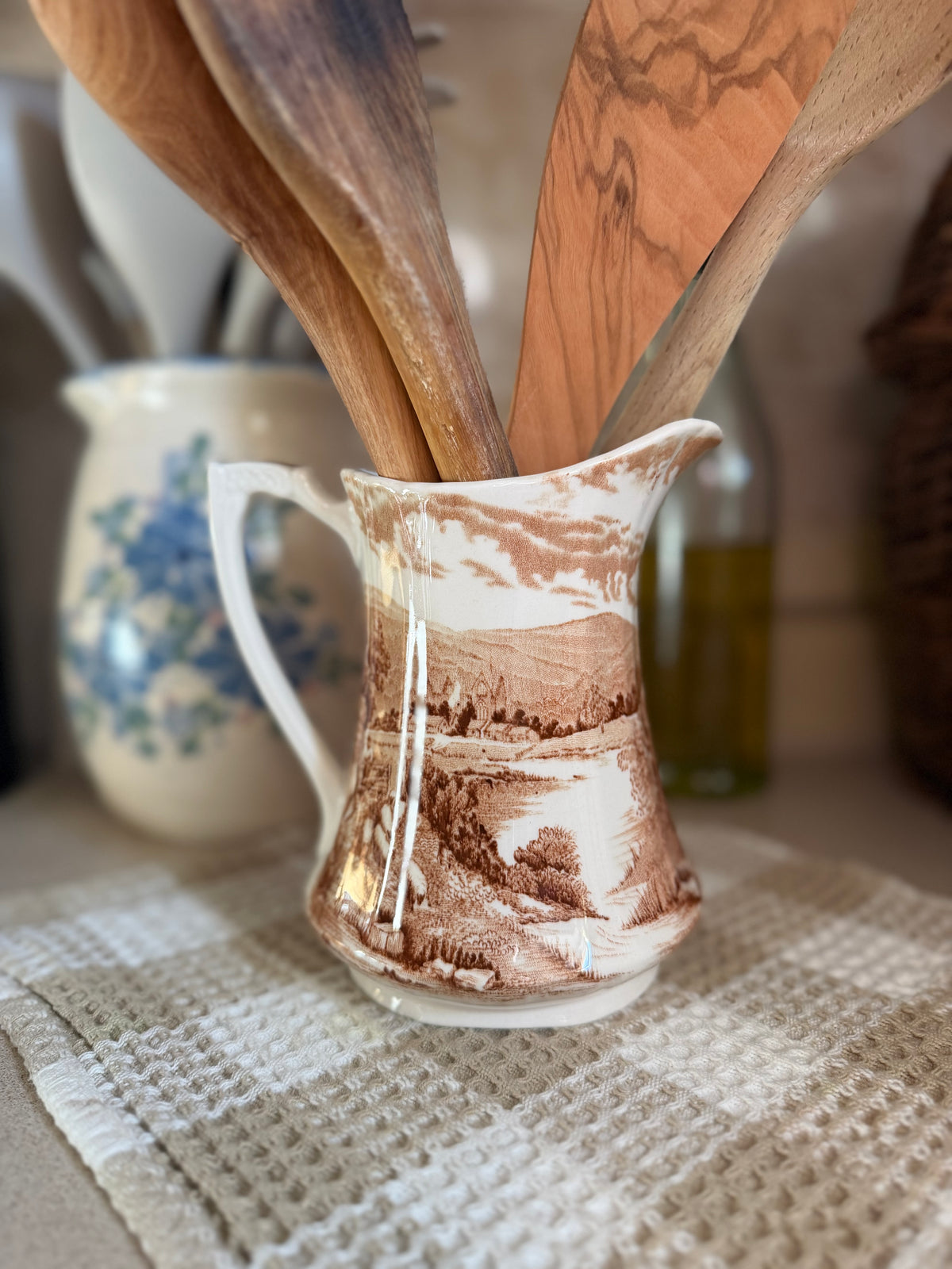 Brown Transferware Pitcher made in England