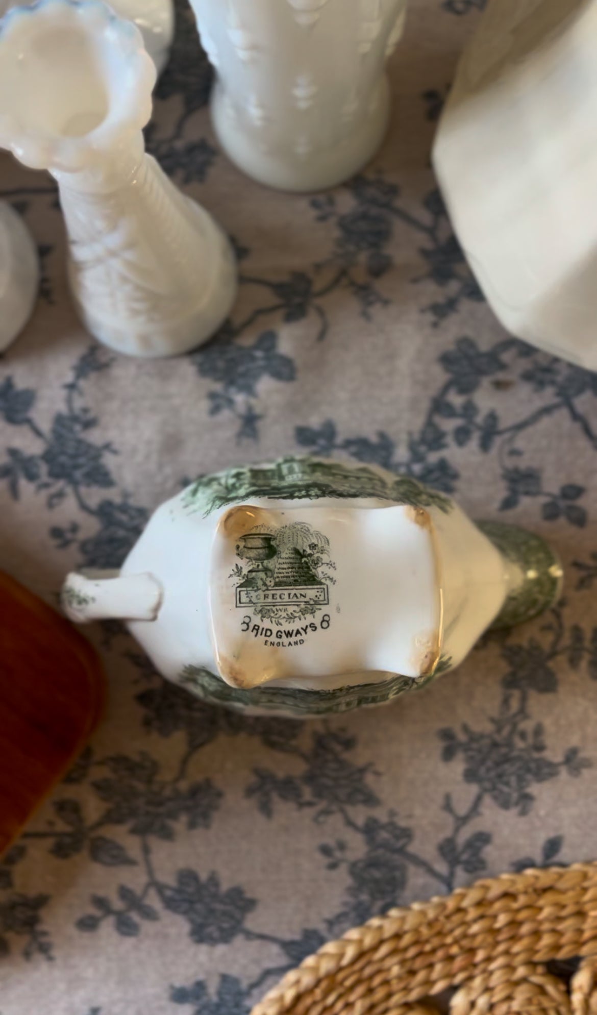 Ridgways England Grecian Green Ironstone Gravy Boat