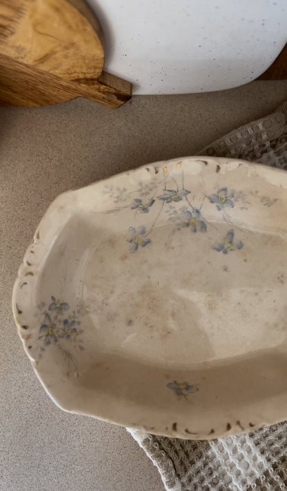 Semi-Porcelain W.M. Co Blue Floral Bowl