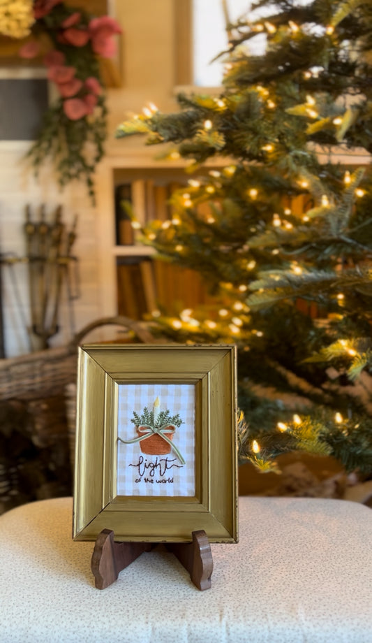 “Light of the world” Terracotta Pot Framed Embroidery