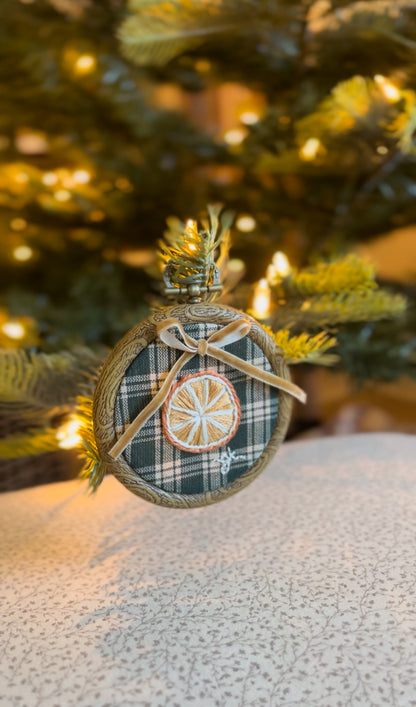 Small Dried Orange Green Flannel Embroidery Ornament