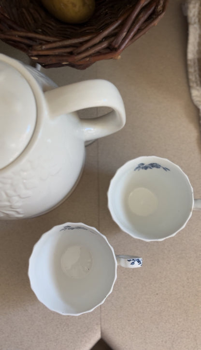 Set of 2 Blue and White Floral Ironstone Teacups made in England