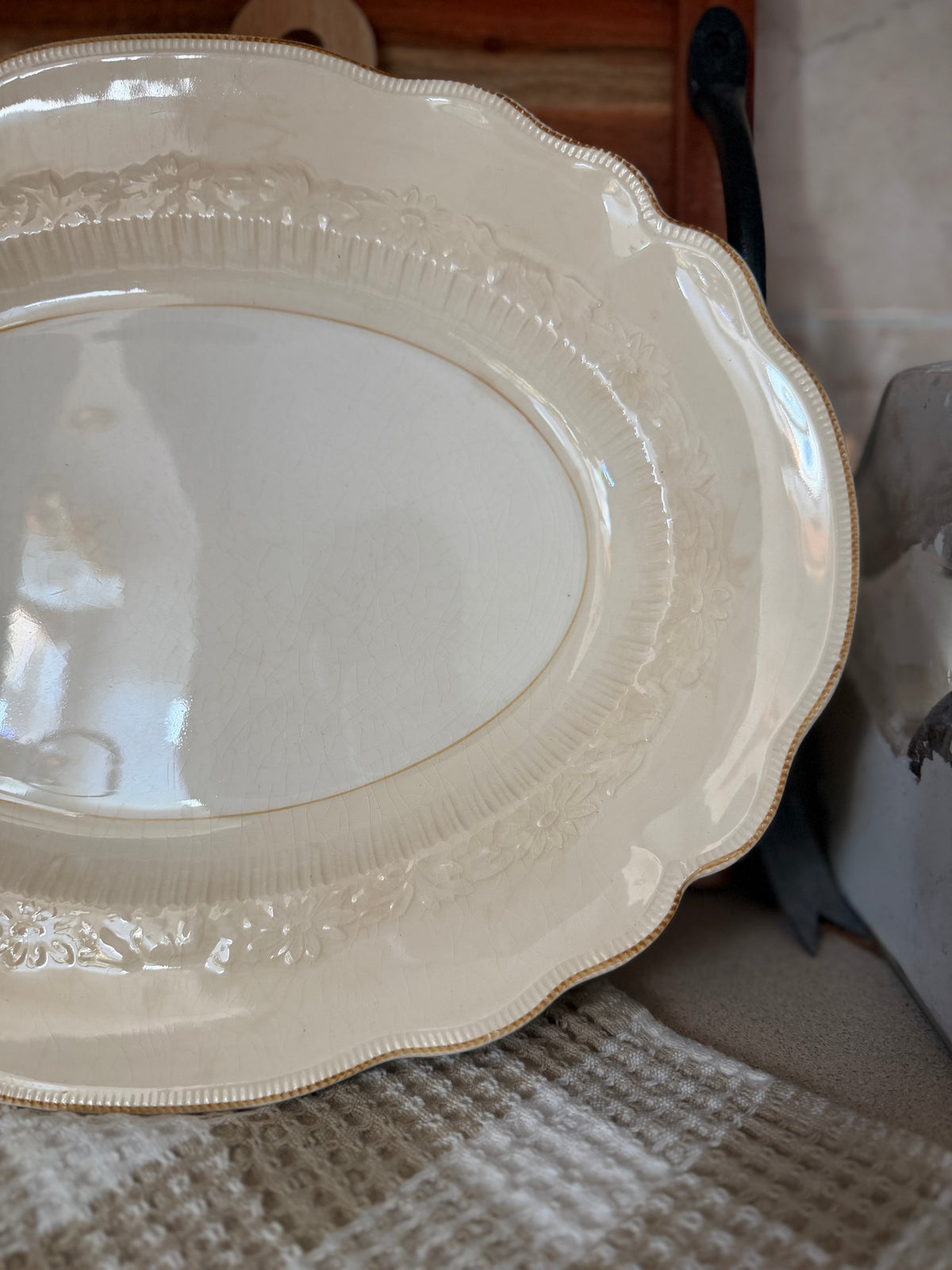 Old Staffordshire Cream-Colored Platter made in England