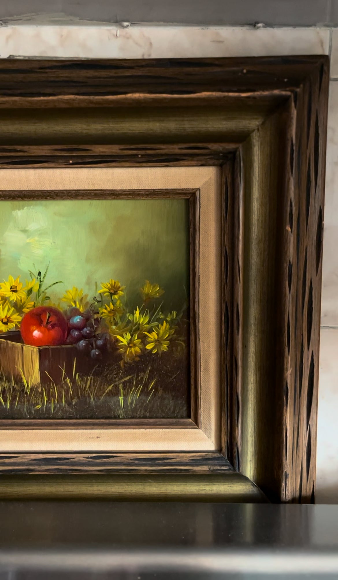 Original Fruit Still Life Signed Oil Painting in Wooden Painted Frame