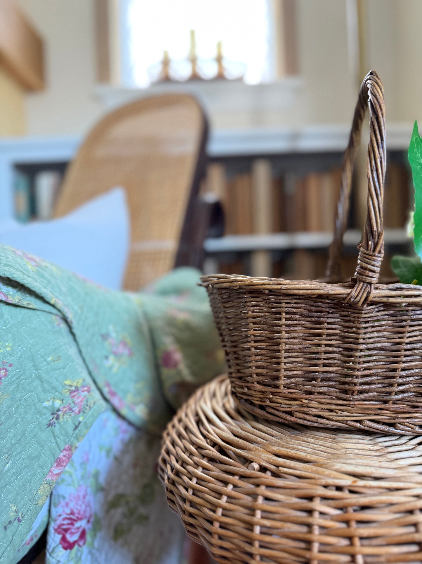 Small Handwoven Twig Basket with Handle (flowers not included)
