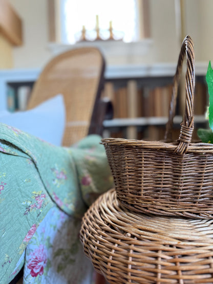 Small Handwoven Twig Basket with Handle (flowers not included)