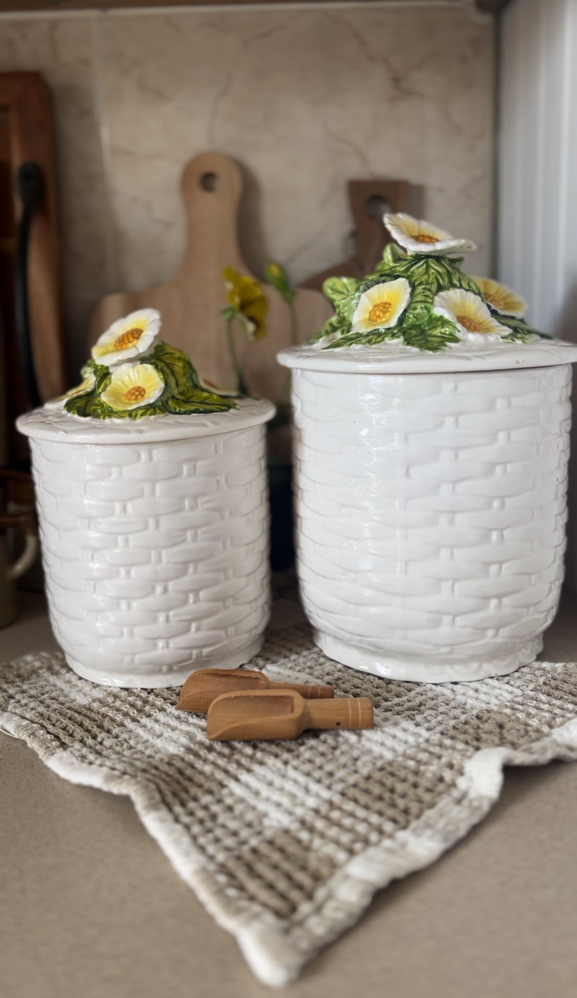 Set of 2 Vintage Lefton Daisy Canisters