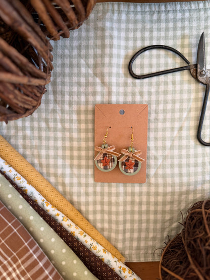 Maple Leaf on Brown Flannel Fabric Embroidery Earrings