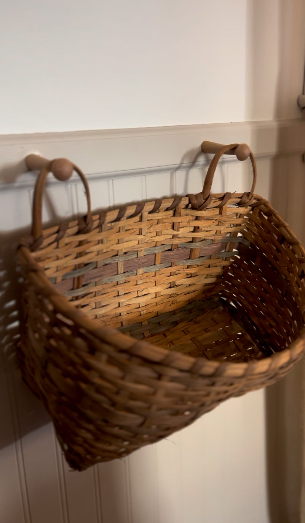 Double Handled Light Wicker Two-Toned Hanging Basket
