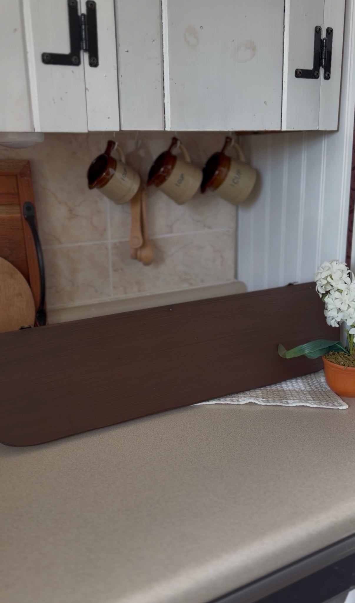 Wooden Shelf with Wrought Iron Corbels and Pegs